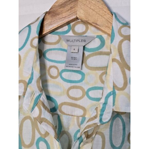 Multiples Sz Small Colorful Rayon ART-to-WEAR Blouse Button Front Asymmetrical - Picture 5 of 7